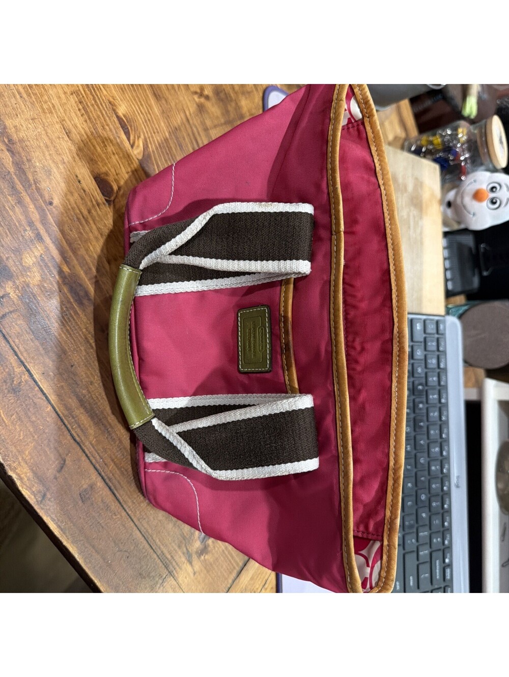 Coach Pink Nylon Tote Bag with Brown Handles